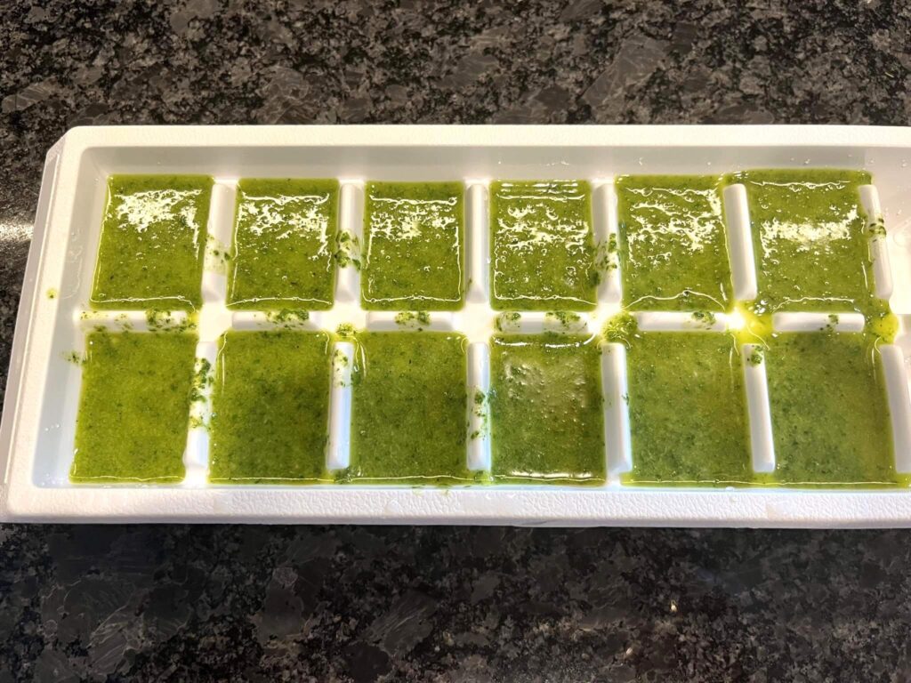 Storing basil in ice cube tray