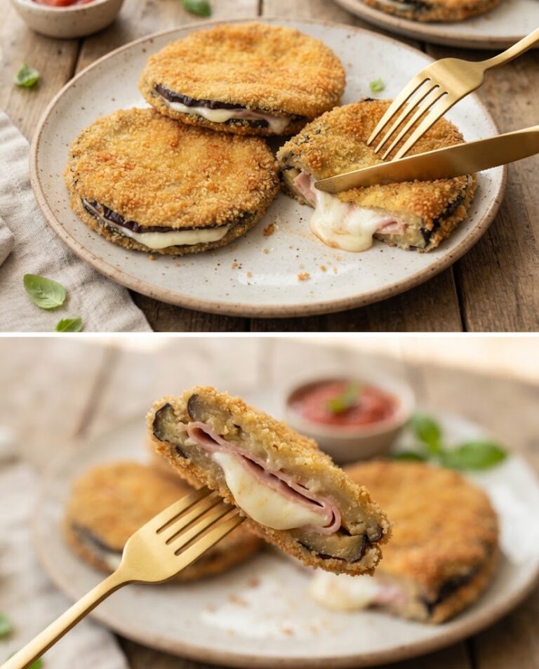 Crispy Ham and Cheese Stuffed Eggplant